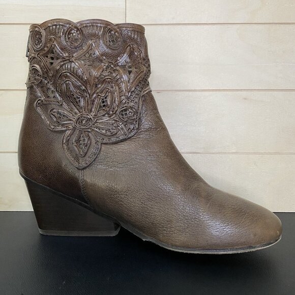 Sesto Meucci Tacca Booties Women's Size 8 Shoes M Brown Leather Zip Boots Floral - Picture 3 of 12